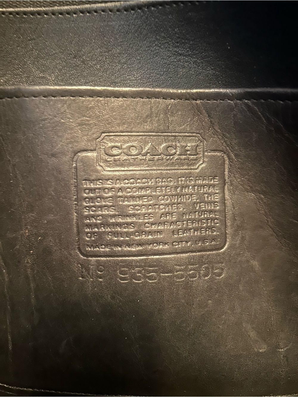 Vintage Classic Coach Black Leather Handbag made in NYwith Brass Accents and Tag - Picture 3 of 13